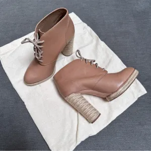 Loeffler Randall Tan Lace Up Boots with Chunky Heel | size 7.5B