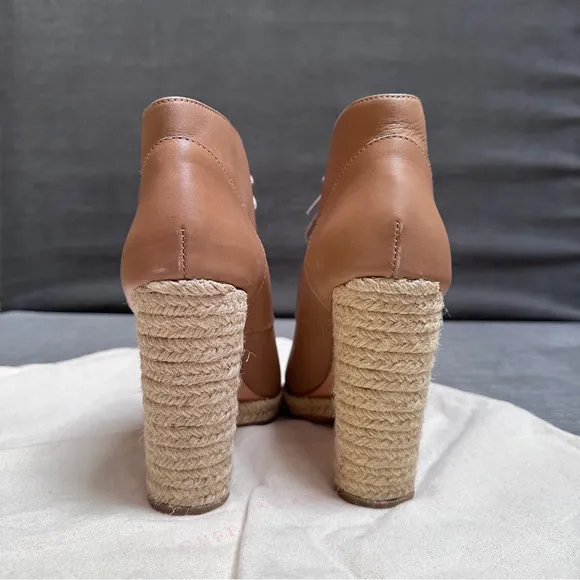 Loeffler Randall Tan Lace Up Boots with Chunky Heel | size 7.5B