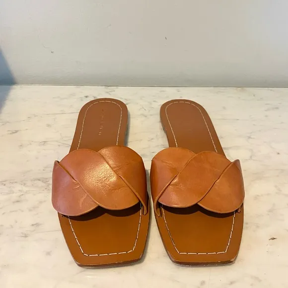 Loeffler Randall Willajo Brown Leather Braided Sandals Size 7.5 EUC