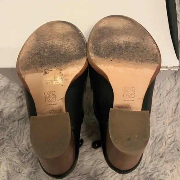 Loewe Black Leather Botta Mocassin Loafer Women's Boots