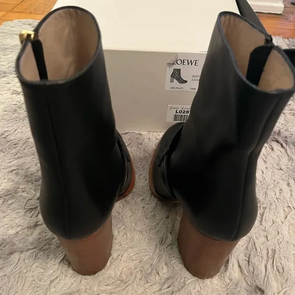 Loewe Black Leather Botta Mocassin Loafer Women's Boots