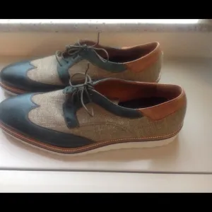 Lorens Shoes Green Leather Wingtip Derby Men's