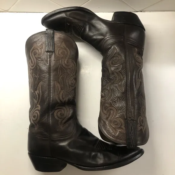 Lucchese Black Leather Cowboy Boots Timeless Design
