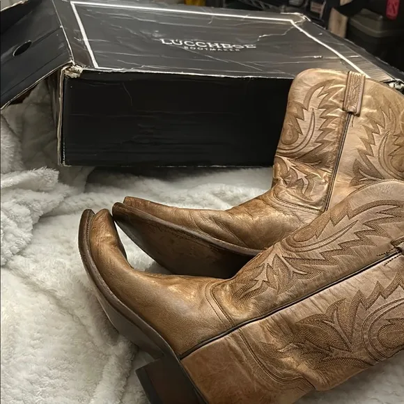 Lucchese Tan Leather Boots worn twice in stockyards at saloons in Fort Worth