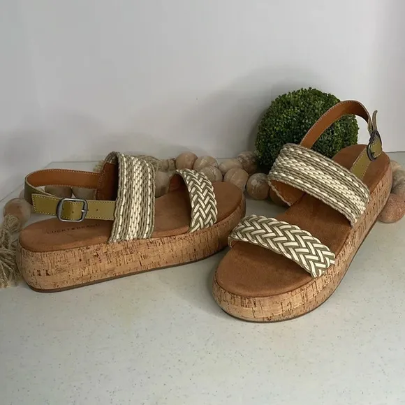 LUCKY BRANDWomen's Jadiel Woven Strappy Slingback Platform Sandals Sz 9