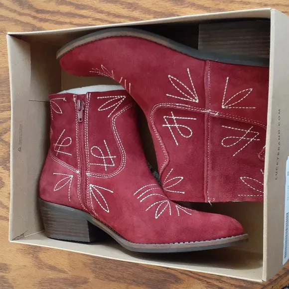 Lucky Suede Leather Western Embroidered Coastal Cowgirl Floriniah Ankle Boots