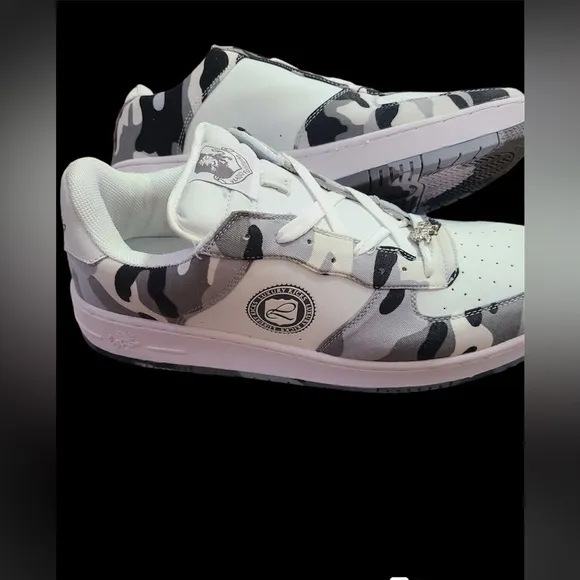 Luxury Kicks By Vlado Urban Footwear | Gray\ Camo\ White | Logo Bling | NEW 🩶👟