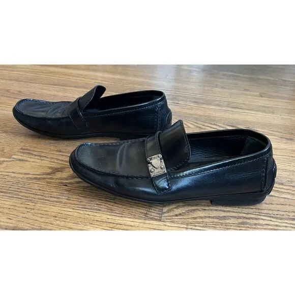 LV Louis Vuitton Black Leather Buckle Slip On Loafer Shoes  Mens Size 6.5M