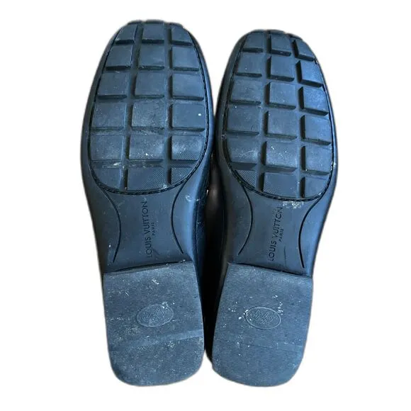 LV Louis Vuitton Black Leather Buckle Slip On Loafer Shoes  Mens Size 6.5M