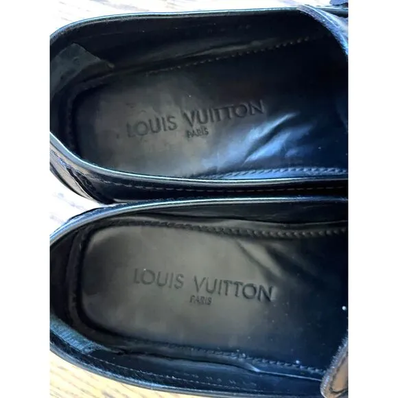 LV Louis Vuitton Black Leather Buckle Slip On Loafer Shoes  Mens Size 6.5M