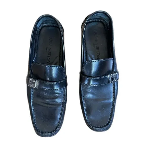 LV Louis Vuitton Black Leather Buckle Slip On Loafer Shoes  Mens Size 6.5M