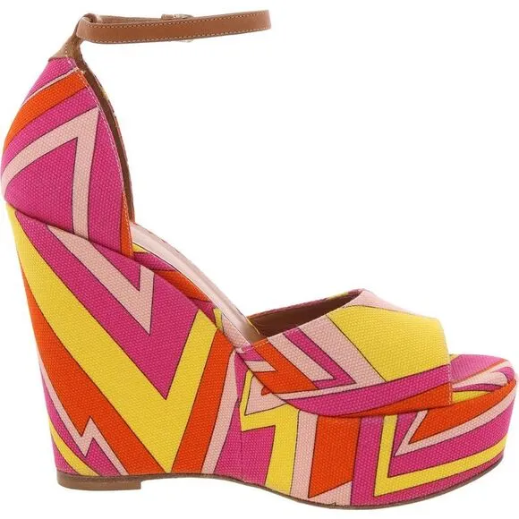 M Missoni Womens Pink Pattern Woven Wedge Sandals New