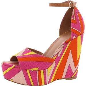 M Missoni Womens Pink Pattern Woven Wedge Sandals New