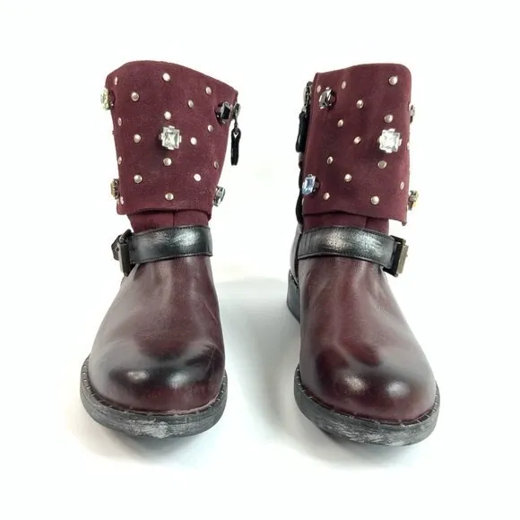 Maciejka Ankle Bootie Size 6.5M Maroon Otto Leather Embellished Shoes