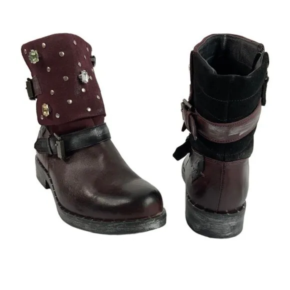 Maciejka Ankle Bootie Size 6.5M Maroon Otto Leather Embellished Shoes