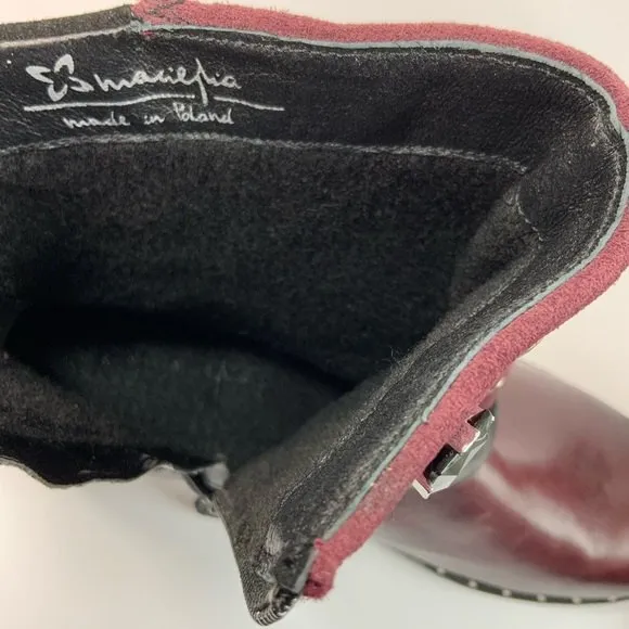 Maciejka Ankle Bootie Size 6.5M Maroon Otto Leather Embellished Shoes