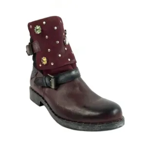 Maciejka Ankle Bootie Size 6.5M Maroon Otto Leather Embellished Shoes