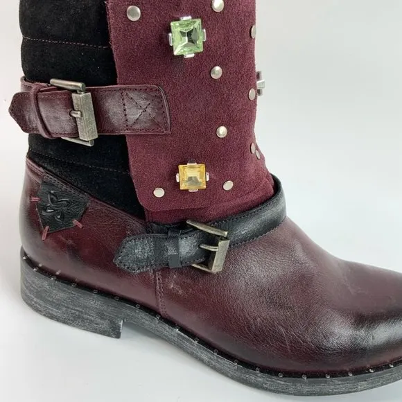 Maciejka Ankle Bootie Size 6.5M Maroon Otto Leather Embellished Shoes