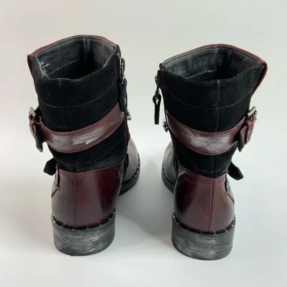 Maciejka Ankle Bootie Size 6.5M Maroon Otto Leather Embellished Shoes