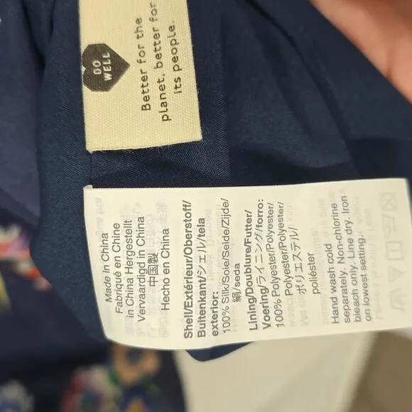 Madewell Navy Silk Dress with Floral Accents Size 6
