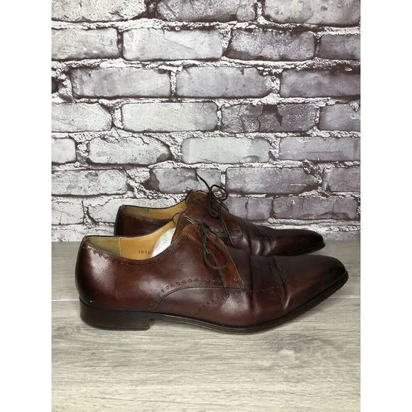 Magnanni Neiman Marcus Burnished Brown Leather Wingtip Dress Shoes Men Sz 10M US