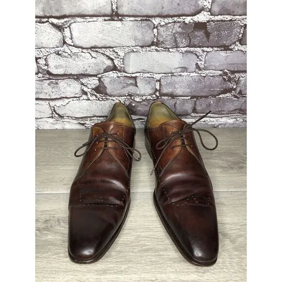 Magnanni Neiman Marcus Burnished Brown Leather Wingtip Dress Shoes Men Sz 10M US