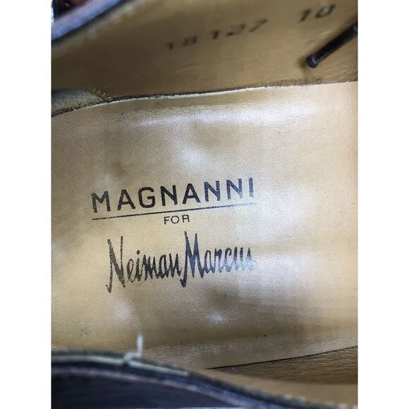 Magnanni Neiman Marcus Burnished Brown Leather Wingtip Dress Shoes Men Sz 10M US