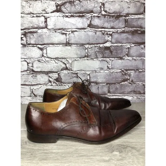 Magnanni Neiman Marcus Burnished Brown Leather Wingtip Dress Shoes Men Sz 10M US