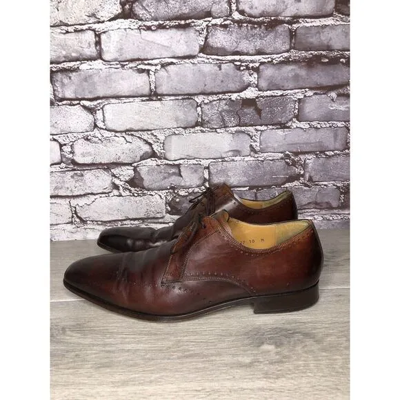 Magnanni Neiman Marcus Burnished Brown Leather Wingtip Dress Shoes Men Sz 10M US