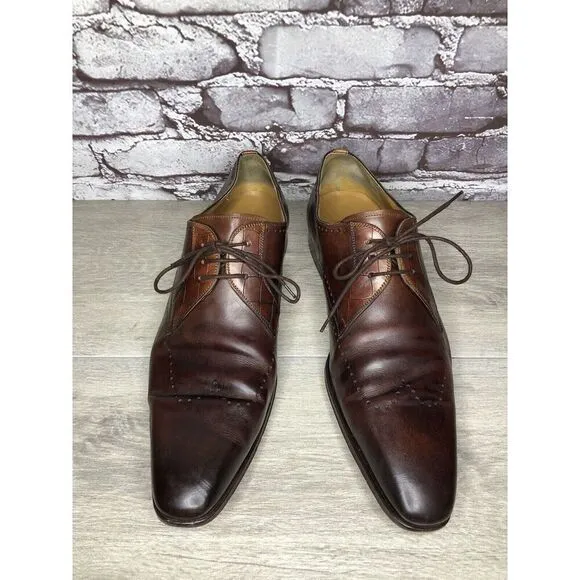 Magnanni Neiman Marcus Burnished Brown Leather Wingtip Dress Shoes Men Sz 10M US