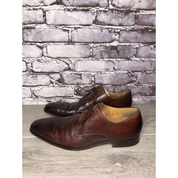 Magnanni Neiman Marcus Burnished Brown Leather Wingtip Dress Shoes Men Sz 10M US