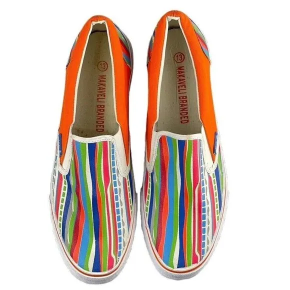 MAKAVELI BRANDED FLY BOY Shoes Multicolor Painted Stripe Canvas Slip-on Mens 13M