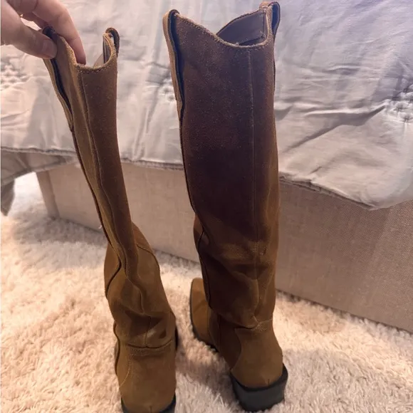 Mango Brown Heeled Boots Suede Leather