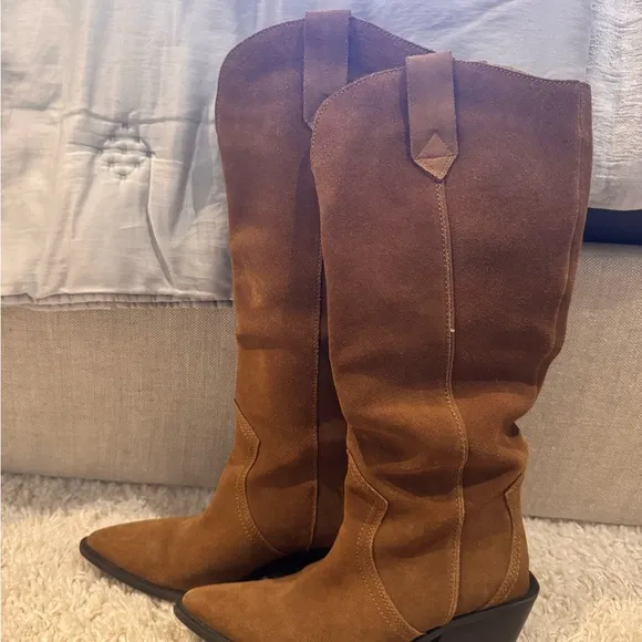 Mango Brown Heeled Boots Suede Leather