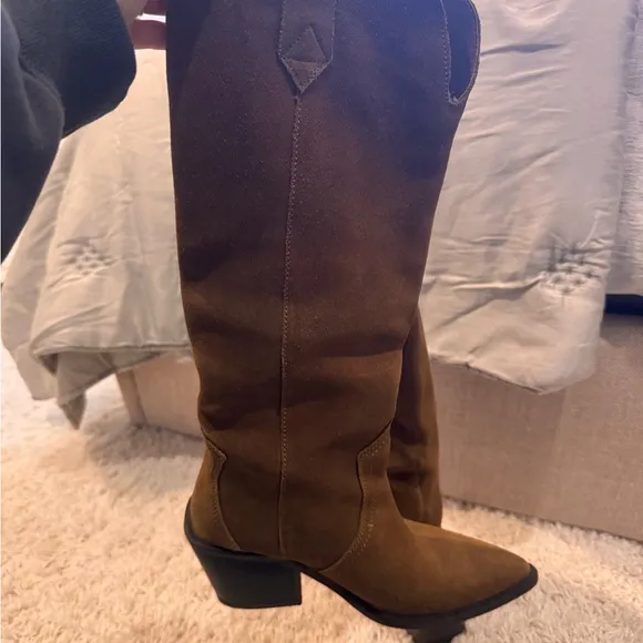 Mango Brown Heeled Boots Suede Leather