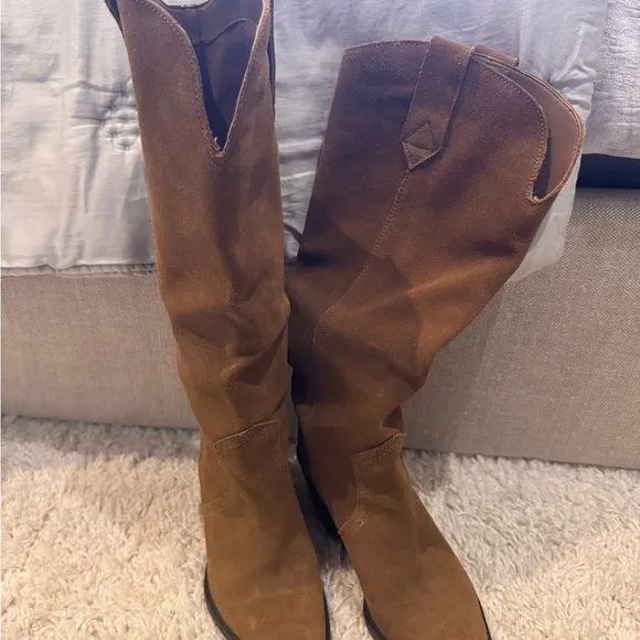 Mango Brown Heeled Boots Suede Leather