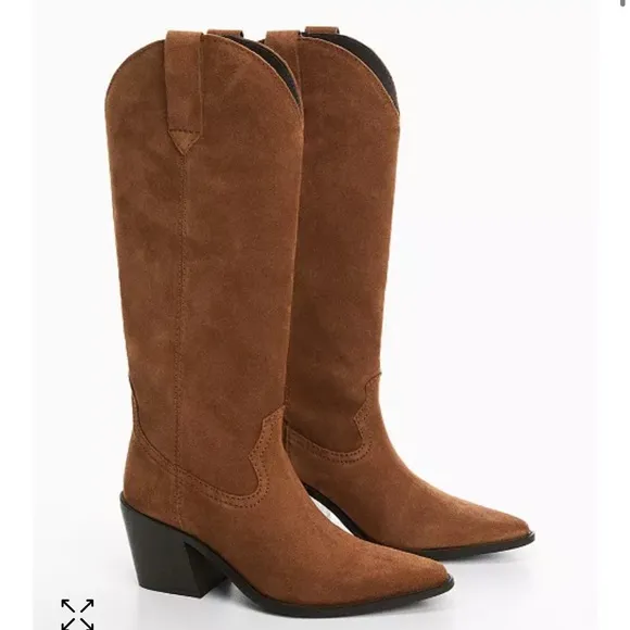 Mango Brown Heeled Boots Suede Leather