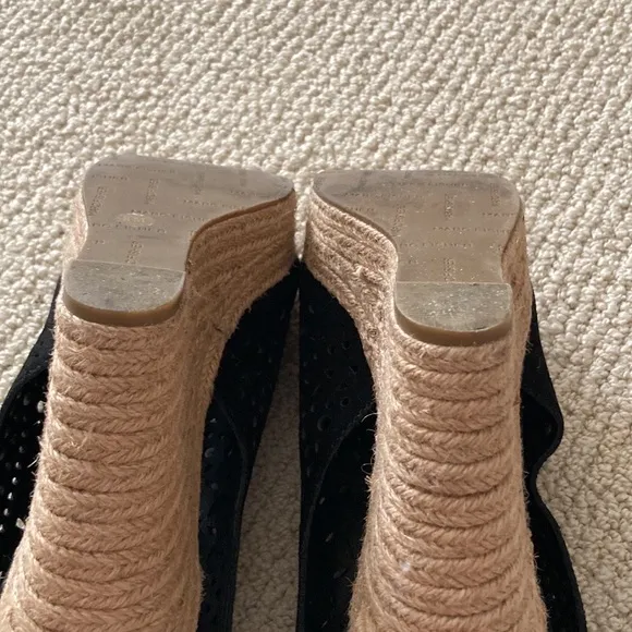 Marc Fisher Black Wedge Heels Espadrilles Sandals Rope Shoes Size 8 LIKE NEW