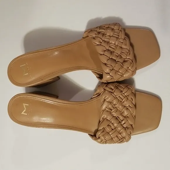 Marc Fisher Nahea Woven Braided Puffy Quilted Leather Sandals Slides Nude lk New