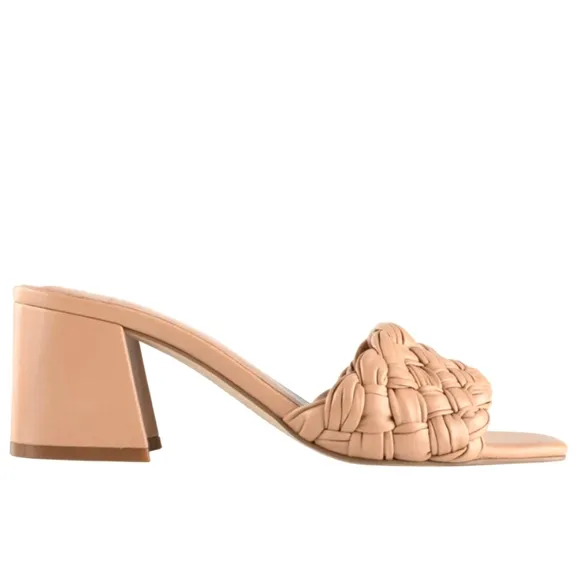 Marc Fisher Nahea Woven Braided Puffy Quilted Leather Sandals Slides Nude lk New