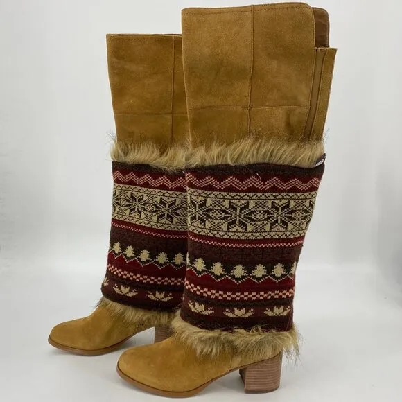 Marc Fisher Tan Block Heel Zip Suede Boots | Size 8
