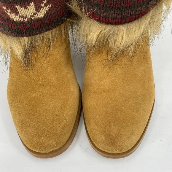 Marc Fisher Tan Block Heel Zip Suede Boots | Size 8