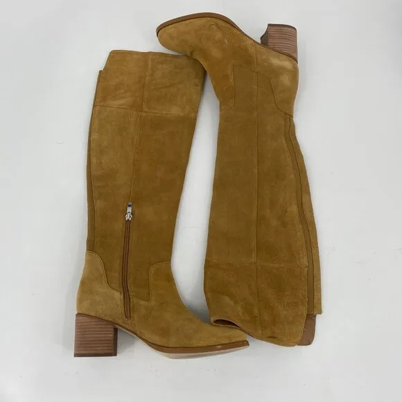 Marc Fisher Tan Block Heel Zip Suede Boots | Size 8