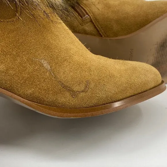 Marc Fisher Tan Block Heel Zip Suede Boots | Size 8