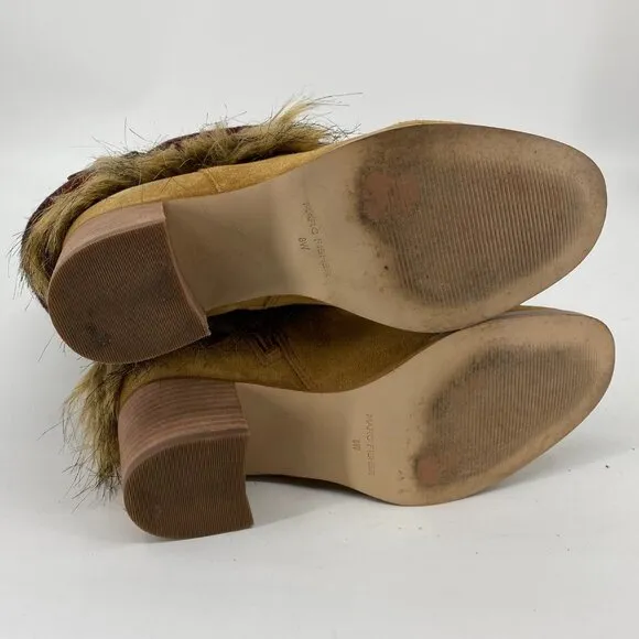 Marc Fisher Tan Block Heel Zip Suede Boots | Size 8