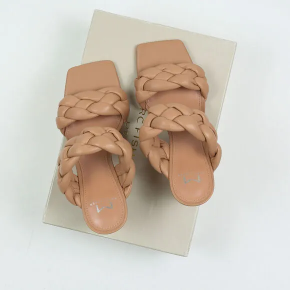 Marc Fisher Women Hammy Braided High Heel Slide Sandals Natural Size 7.5 240090