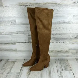 Marc Fisher womens 5 brown faux suede over the knee block heel boots new