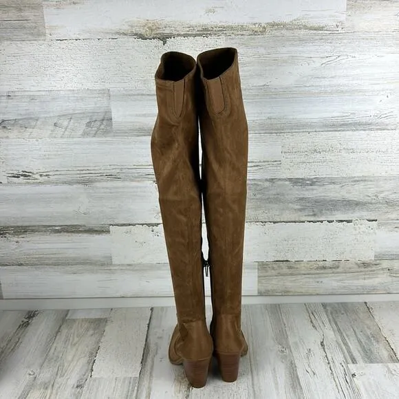 Marc Fisher womens 5 brown faux suede over the knee block heel boots new