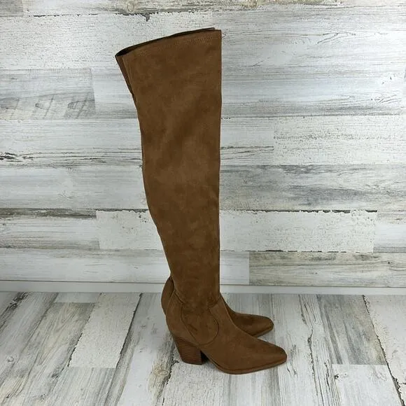 Marc Fisher womens 5 brown faux suede over the knee block heel boots new