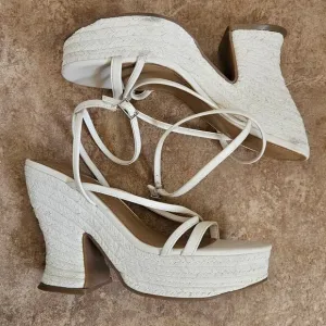 MARC FISHER Womens Ivory Strappy Padded Fetch Round Toe Espadrille Shoes Size 9